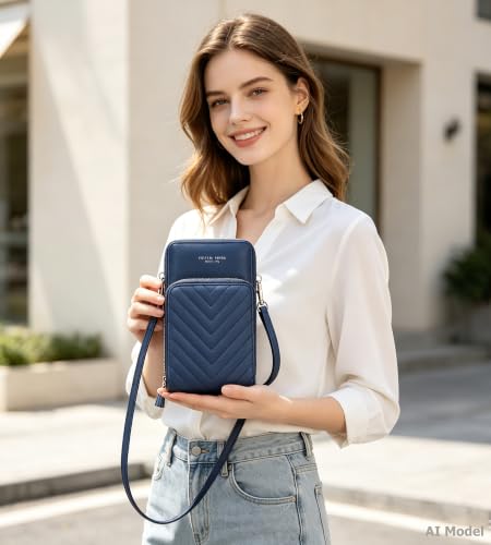 Image of myfriday Small Cell Phone Crossbody Bag, Multi-pocket & 6 Card Slots | 6 card slots, multi-pocket zipper layout and soft synthetic leather keep phone, lipstick, coins and keys ready outdoors