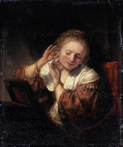 Tableaux peinture sur toile Rembrandt jeune femme boucles d'oreilles déco chambre 60x90cm