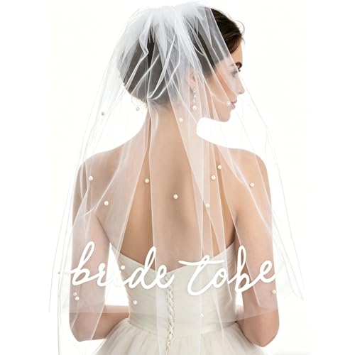 Bride to Be Sash Veil Bachelorette Party Accessories Hen Party Veil with Pearl Hen Do Veil Bridal Shower Decorations Engagement Gifts for Bride
