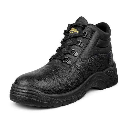 Iron Mountain Botas de Seguridad Unisex S3 SRC, Cuero con Puntera y Entresuela de Acero, Botín de Trabajo Tipo Chukka, Antideslizante, Antiestático, Calzado de Trabajo Resistente, negro, EU 41