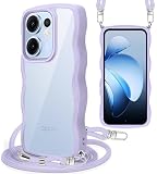 Yuanlai For OPPO Reno13 A ケース ショルダー CPH2699/A501OP スマホケース 耐衝撃 クリア 波型 オッポ レノ 13A カバー 肩掛け 斜めかけ 紐付き 織りストラップ付き 長さ調整可能 取り外し可能 (パープル)