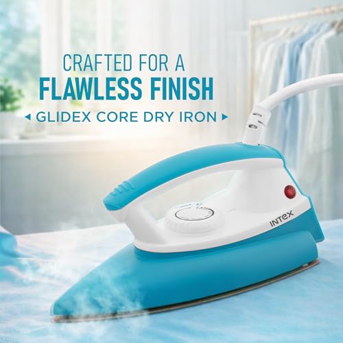 Image of Intex Glidex Core Basic Dry Iron 1000W Blue | Non-Stick Soleplate | Adjustable Temperature Control | Lightweight Shock Proof Dry Iron for Fast Everyday Ironing at Home