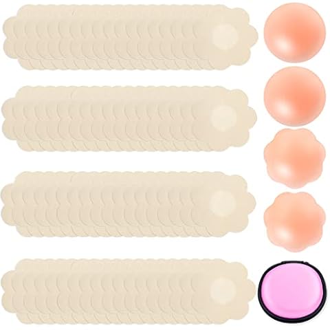 ONESING 38 Pairs Nipple Covers for Women Nipple Stickers Nipple Petals Reusable Silicone Nipple Tape Invisible Nippleless Covers Adhesive Satin Petals with Carry Case Cover