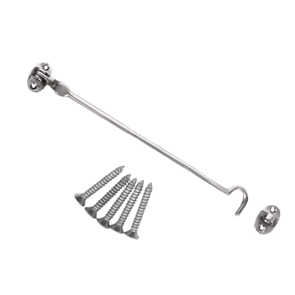 Sisi Uk Chrome Cabin Hook 12 Inch Cabin Hook & Eye Silent Catch Door Latch Holder With Screws Silent Cabin Hook For Shed Gate Catch Garden Gate Latch Patio Doors In Various Finishes Pack Of 1.
