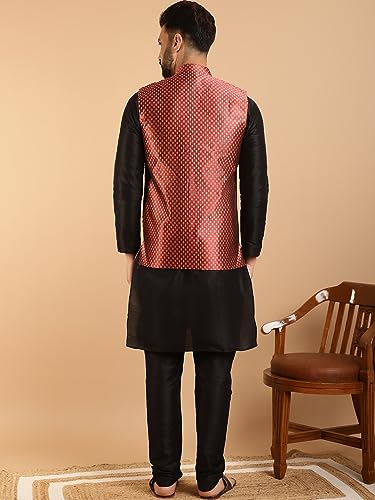 Image of SOJANYA (Since 1958 Men's Silk Blend Kurta Pyjama & Self Design Nehru Jacket Combo