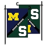 BSI PRODUCTS, INC. - Rivalry House Divided Michigan & Michigan St. 2-Sided Garden Flag & Pole with...