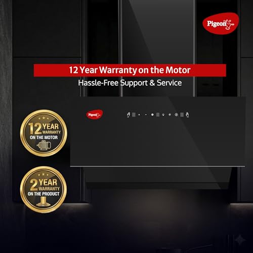 Image of Pigeon Xtream DLX 75 cm BLDC Slant Kitchen Chimney 1500 m3 /hr | Filterless Autoclean Kitchen Chimney | 12 Years Motor and 2 Years Comprehensive Warranty |Black | 9 Speed Touch Control + Motion Sensor