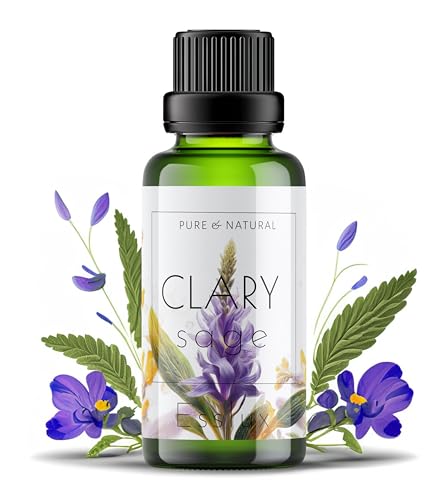 Image of Esslux Clary Sage Essential Oil for Diffuser | 100% Natural Clary Sage Oil for Skin and Hair | Perfect for Aromatherapy, Soap Making, and DIY Projects, 90 ML