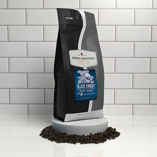 Image of Fresh Roasted Coffee, Organic Black Knight Water-Processed Decaf Drip Ground Coffee, Dark Roast, USDA Organic, Kosher, 2 lb (32 oz)