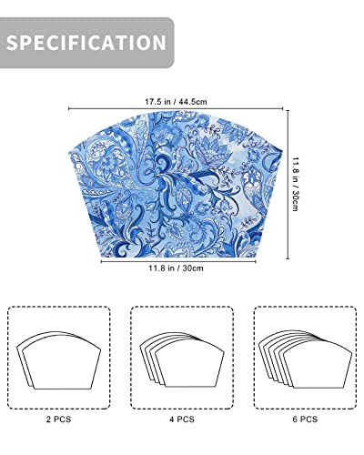 Wedge Shaped Placemats Set Of 2 Asian Art Flower Print Round Table Place Mats For Dining Room Dinner Table Blue And White Porcelain Washable Table Mats Kitchen Decorations #TOP3