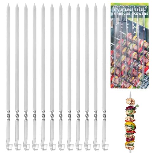 14 Metal Skewers for Grilling with Gift Package Stainless Steel Flat Kabob Skewers Reusable BBQ Skewers for Kebab Barbecue Grill Heavy Duty Metal Skewer Sticks for Outdoor Camping Kitchen Cooking