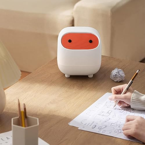 Image of House of Quirk Mini Trash Can with Lid, Cute Ninja Desktop Dustbin, Small Plastic Garbage Can for Office Desk, Bathroom Vanity, Coffee Table & Home Use (White)