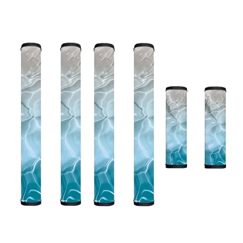 Image of 6 Pieces Fridge Oven Door Handle Covers Washable Fabric Kitchen Appliance Decor Handles Anti-Static Gloves for Fridge Oven Dishwasher, Water Wave Ripple Blue Gradient