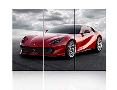 Red Sports Car in Black and White Posters Canvas Framed Wall Art Racing Cars Pictures Printed on Canvas Painting Artwork for Living Room Bedroom Interior Decoration Ready to Hang 28 x 14inch x 3 panel