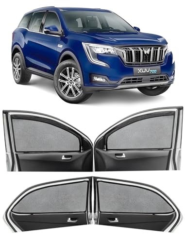Image of Autofact Magnetic Car Sunshades Compatible with Mahindra Xuv 700 (Set of 4) - Easy Installation, UV Protection, Keeps Car Cool (Front 2 with Zippers for Easy Access, Rear 2 Without Zippers)