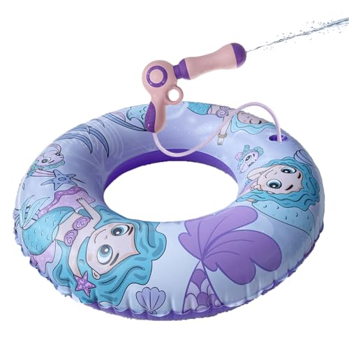 Inflatable Pool Float with Water Gun, Floaties for Adults Teens and Kids, Mermaid Pool Toys for Kids Ages 8-12, Girls Pool Tube, Beach Inner Tubes for Floating, Summer Fun Pool Party Swim Ring