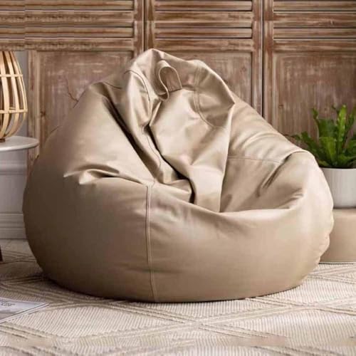 Image of 4XL Faux Leather Tear Drop Bean Bag Cover with Handle (Without Beans) Large Beige Bean Bag Sofa Cover for Adults & Kids Comfortable Lounge Chair for Living Room & Bedroom