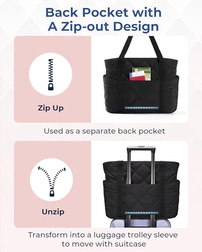 Bagsmart Tote Bag For Women, Large Tote Bag With Zipper, Quilted Puffer Bag Gym Bag Top Handle Handbag For Travel Work thumb #4