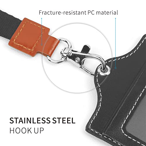 Wouveky With Lanyard Badge Holder, Vertical Removable Neck Lanyard Leather Id Card Holder With 2 Credit Card Slots 1 Clear Id Window, A Working Id Card Holder For Money And Key Pocket (Black-1) #TOP2