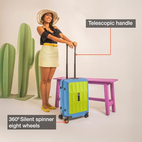 Image of Nasher Miles Zanzibar TSA Lock Hard-Sided Polycarbonate 8 Wheels Double Spinner Cabin Luggage Green Blue 20 inch |55cm Trolley Bag| Suitcase,Small