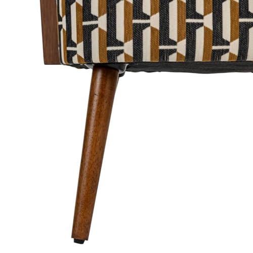 Atmosphera Interior Designer – Chiara Sessel, schwarzer ockerfarbener Chenille-Stoff, Retro-Vintage-Hevea-Holz, halbfeste Armlehnen für Wohnzimmer, Büro, Schlafzimmer