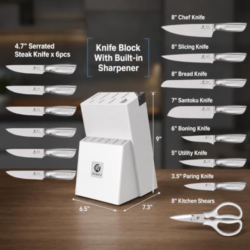 Image of imarku 15PCS White Knife Set, High Carbon Stainless Steel with Sharpener