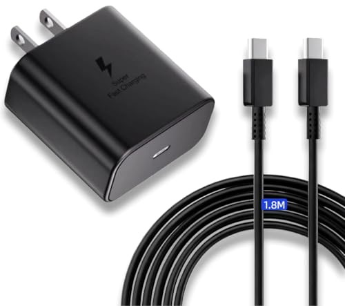 RUISTLI Cargador Tipo C Carga Rapida 45W, Cargador Tipo C Samsung s24-s23-ultra con 1.8M Cable USB C Carga Rapida,Cargador USB C para Samsung Galaxy S24/S21/ s24-23Ultra/S9S10/a54 (Negro 1 Pack)