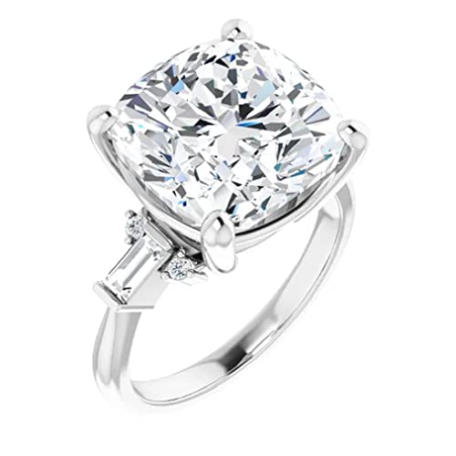 Jeweleryium 7.00 Carat Cushion Colorless Moissanite Engagement Ring, Wedding-Bridal Ring, Eternity Sterling Silver Solid Diamond Solitaire 4-Prong Anniversary Promise Ring For Her (7) #TOP2