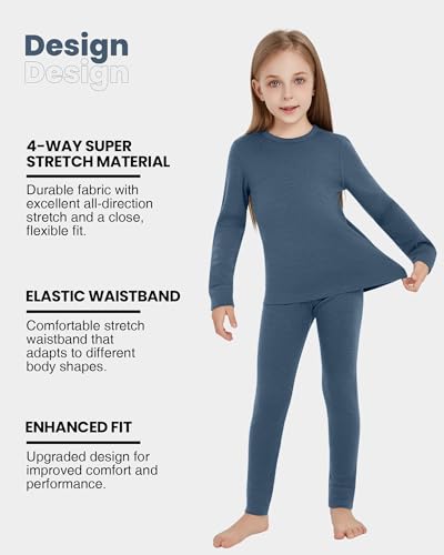 Kids Unisex 100% Merino Wool Base Layer Sets Lightweight Thermal Underwear3