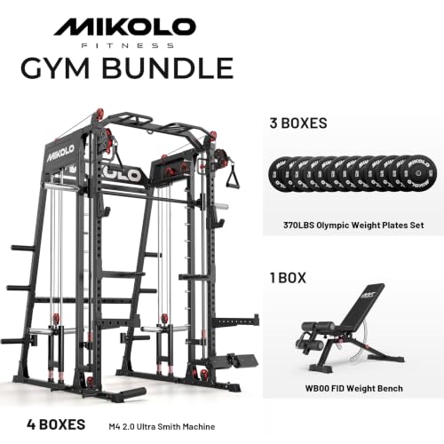 Image of Mikolo M4 2.0 Smith Machine, 2200lbs Squat Rack with LAT-Pull Down System & Cable Crossover Machine, Training Equipment with Leg Hold-Down Attachment