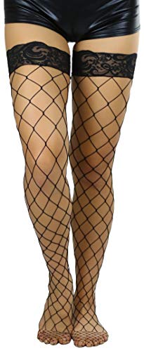 Image of ToBeInStyle Women's Vibrant Large Net Fishnet Thigh High Elastic Nylon Novelty Stockings