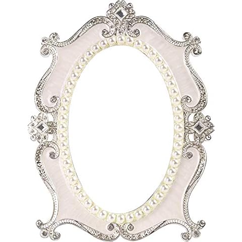 Nerien Vintage Style Oval Makeup Mirror Floral Tabletop Mirror with Back Stand White Cover