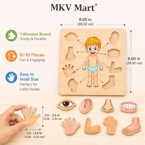 Image of Body Part Puzzle Kids Wooden Toys for Kids 3 + Jigsaw Puzzles for Adults Baby Learning Toys Educational Toys Game for Learning Human Body Parts Anatomy Skeleton - Gift Toys for Boy and Girl