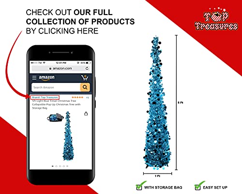 5Ft Light Blue Tinsel Christmas Tree - Collapsible Pop Up Christmas Tree With Storage Bag #TOP3