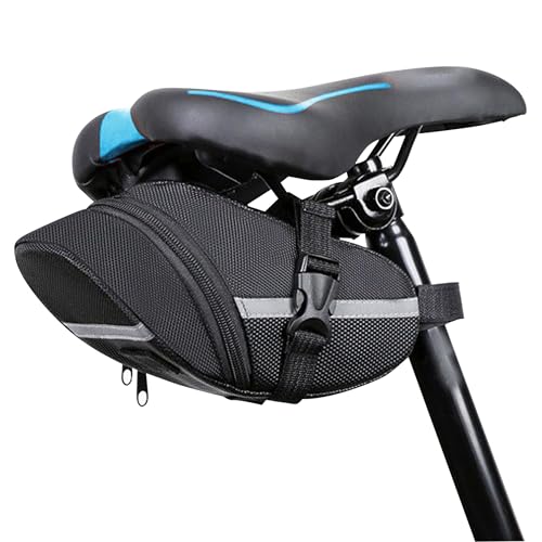 Azonee Bike Seat Bag - Durable Bicycle Saddle Bag Under Seat Storage Pouch for Mountain & Road Bike 1.5L Capacity Pouch Wedge Pack with Reflective Straps Easy Installation - Black
