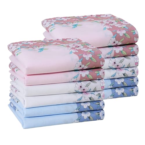 HOULIFE Handkerchief for Women Soft Cotton Ladies Floral Printing Handkerchiefs Women Girls Hankies Assorted Color (Multicoloured-12 PCs)