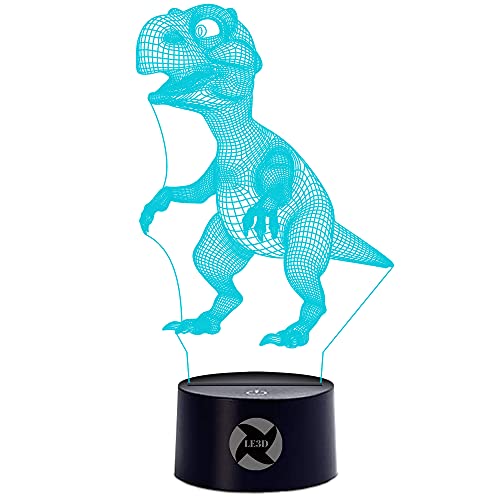 3D Optical Illusion Night Light - 7 LED Color Changing Lamp - Cool Soft Light Safe For Kids - Solution For Nightmares - Tyrannosaurus Rex Dinosaur