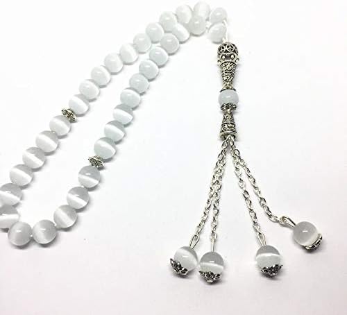 Miniatura 2 de Calvas Ojos de gato blanco natural color piedra forma redonda 33 cuentas de oración islámico musulmán Tasbih Allah Mohammed Rosario para mujeres y