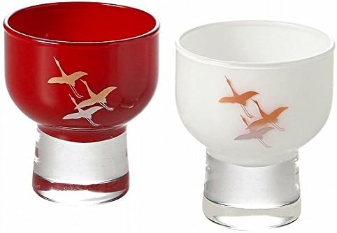 ぬりもんde Verre 盃 紅白ペア 蒔絵 千羽鶴 桐箱入