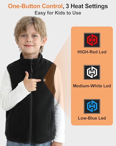 Image of Kids Heated Vest with 7.4V 12000mAh Battery Pack, Youth Heated Vest Kids Fleece with 5 Heating Zones for Boys Girls