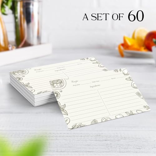 4x6 Blank Recipe Cards (60-Pack) - Line Art Design for Cooking, Bridal Showers, Weddings, Double-Sided Recipe Cards for Bridal Shower (BeigeCook) - Thumbnail 5