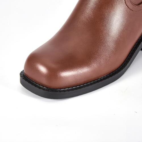 Image of ZJA Knee High Boots Women,Square Toe Chunky Block Low Heel Tall