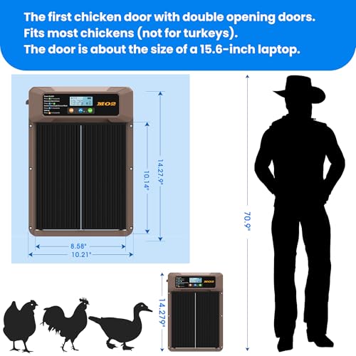 Automatic Chicken Coop Door Solar Powered with Single-Direction Double Door, LCD Screen Electric Chicken Door with 4 Open Mode of Timer, Light Sensor, Remote Control, Manual, Rechargeable Poultry Door - Thumbnail 4