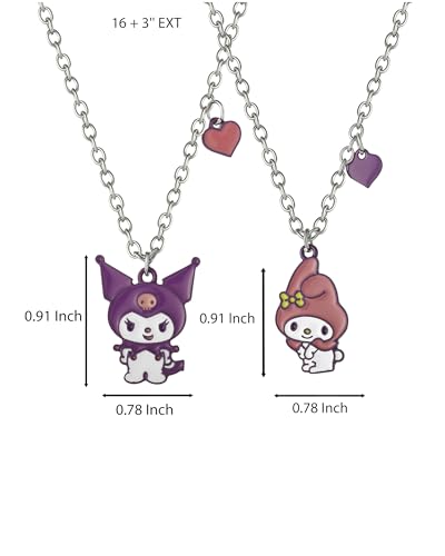 SALLY ROSE Sanrio Kuromi and My Melody Best Friend Necklace for 2 Official License, Fashion BFF Necklace for 24