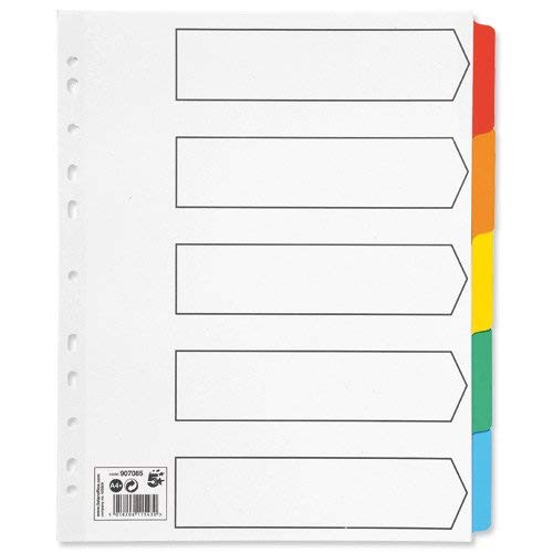 3XMaxi Index Extra-Wide 230 Micron Card with Coloured Mylar Tabs 5-Part A4 White