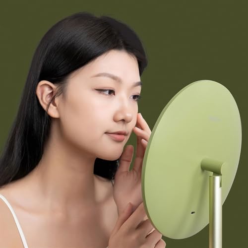 Espejo cosmético verde de escritorio con luz LED recargable 6