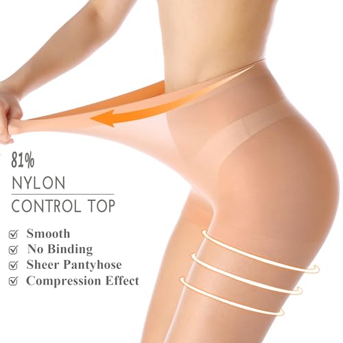 Image of HA WA 3 Pairs Women 20D Sheer Tights Control Top Pantyhose Reinforced Toe