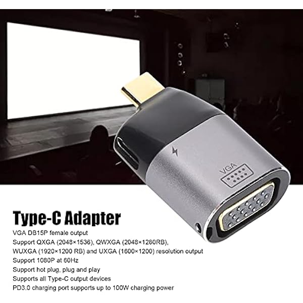 Type C to VGA Adapter Durable and Portable 1080P Converter for OS X System Users Aluminum Alloy Housing