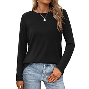 XIEERDUO Long Sleeve Shirts for Women Casual Crew Neck Basic Fall Tops Loose Fit Comfy