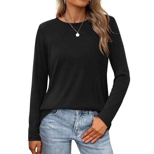 XIEERDUO Long Sleeve Shirts for Women Casual Crew Neck Basic Fall Tops Loose Fit Comfy